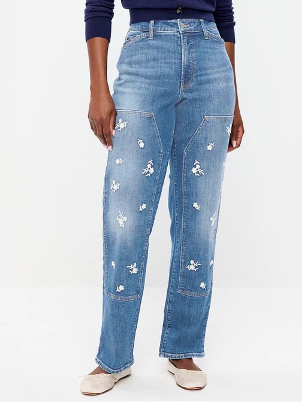 Old Navy Floral Embroidered High Rise OG Loose Jeans